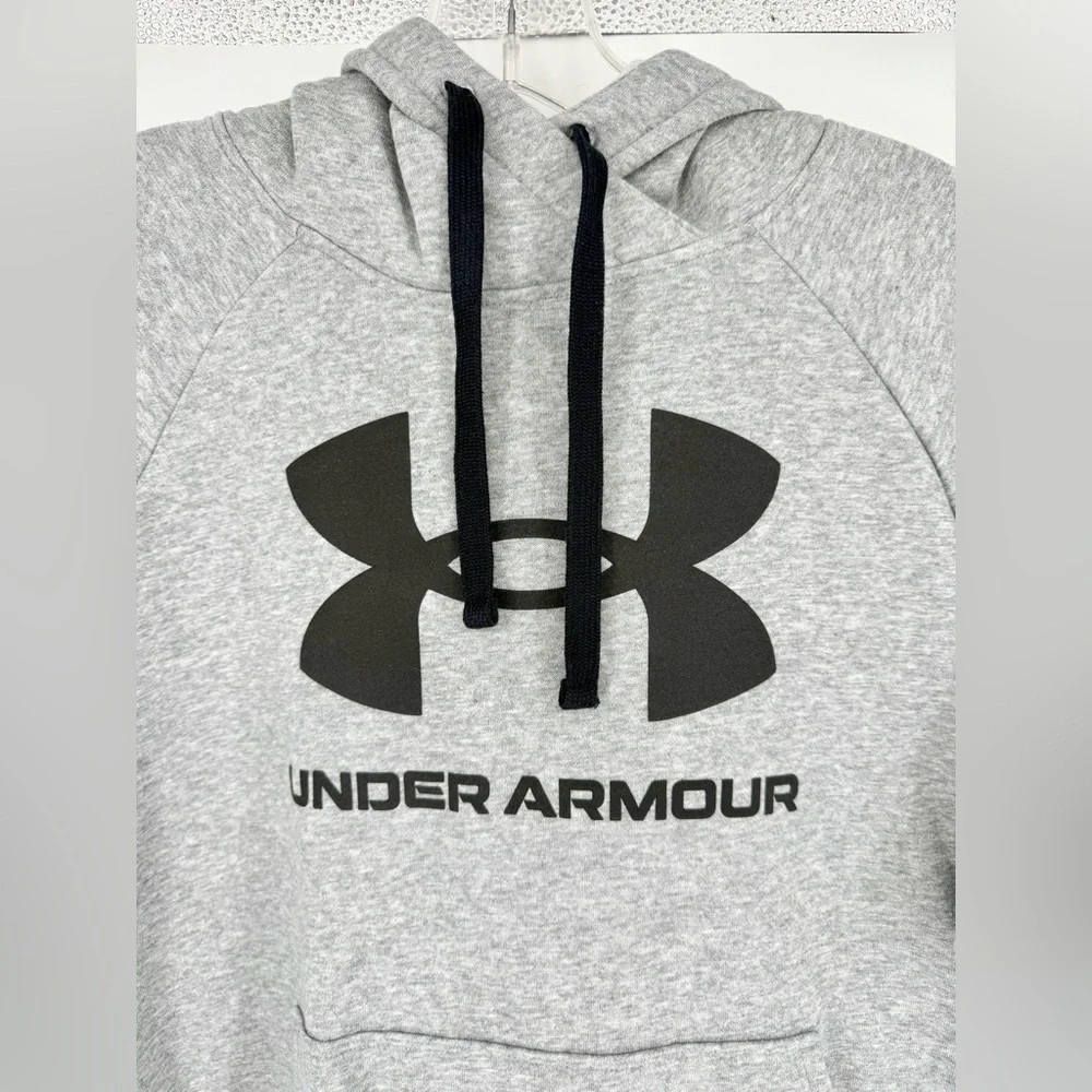 Under Armour Heather Gray Hoodie with Black Logo - Picture 2 of 6